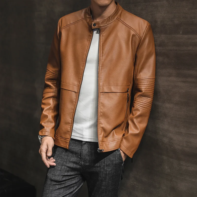 Мужская кожаная куртка Повседневная Уличная мотоциклетная из искусственной