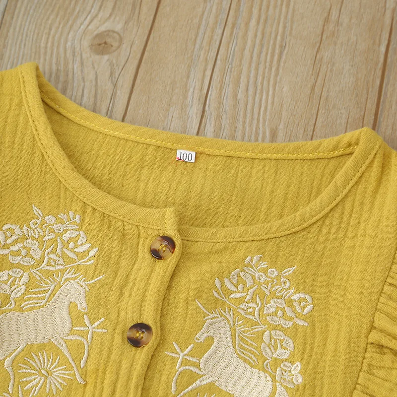 Хлопковое платье с желтыми рюшами для маленьких девочек платье-пачка