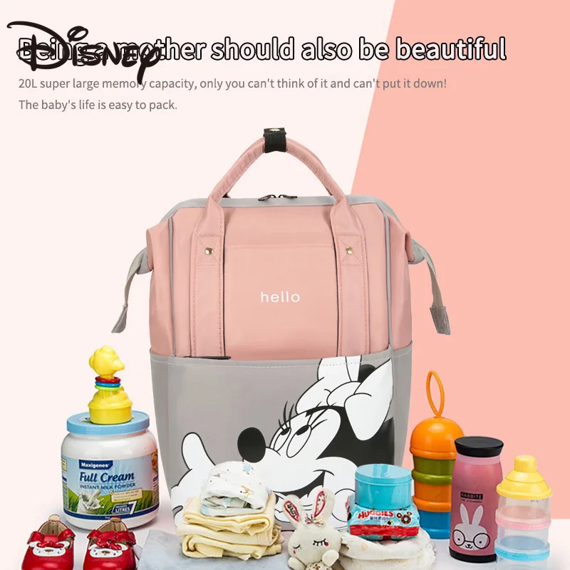 

Disney Minnie Nappy Backpack Bag Mummy Large Capacity Stroller Bag Mom Baby Multi-function Waterproof Outdoor Travel Diaper Bags