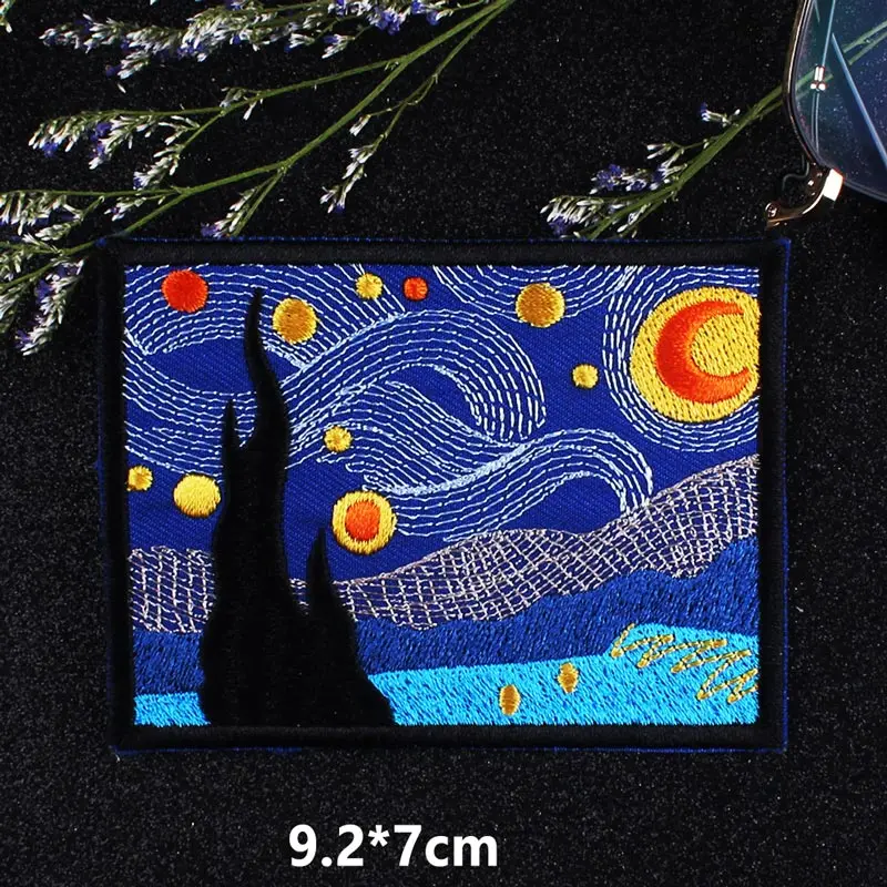 Ван Гог пользовательские патчи звездное небо патч вышитые для одежды синий