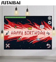 happy birthday backdrop video game laser spark knife alien space children play birthday party decoration photography background