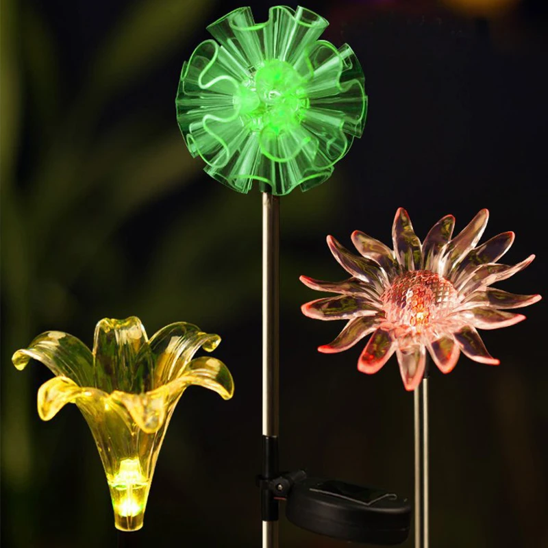 

Stainless LED Color Changeable Sunflower Solar Powered Floral Lily Lights Dandelion Flower Lamps for Garden Yard Decoration