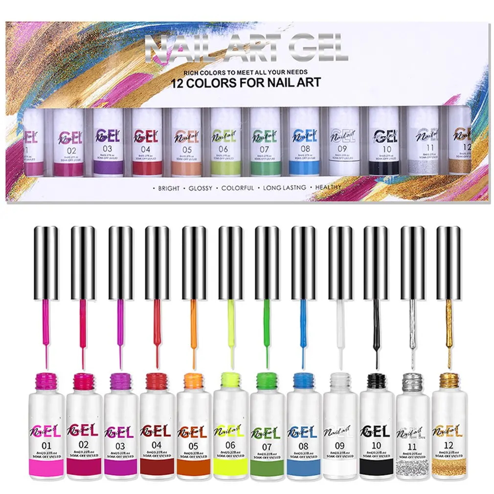 

12 Color Painted Nail Polish Soaking LED Gel Nail Polish Nail Phototherapy Glue Draw Line Painted Glue Light