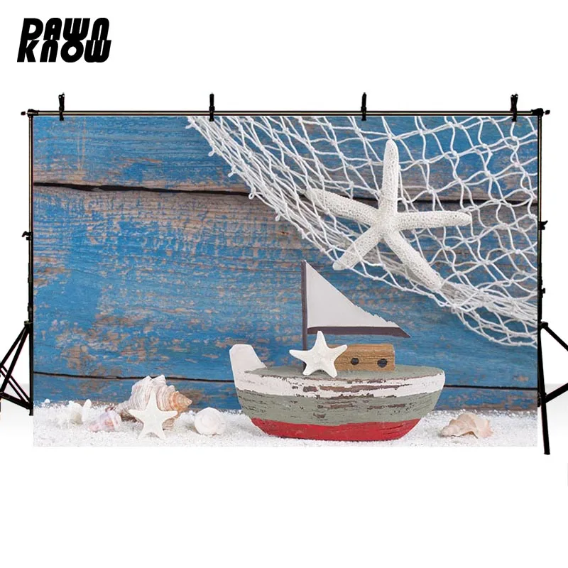 Dinnow Морская звезда корабль Виниловый фон для фотосъемки детей рыболовная сеть