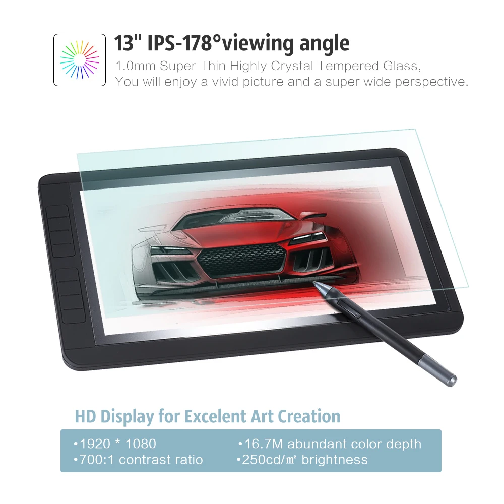 BOSTO 13HD 1" ips 1920*1080 графический планшет для рисования набор 2048 Уровень давления планшет для рисования тачпад таблет тактильные
