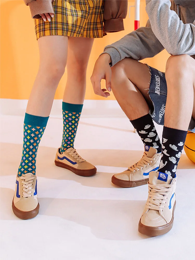 

Q Personalized Geometric Pattern Colorful Cotton Couple Sports Socks Men's Socks Harajuku Happy Funny Sock Women Thicken