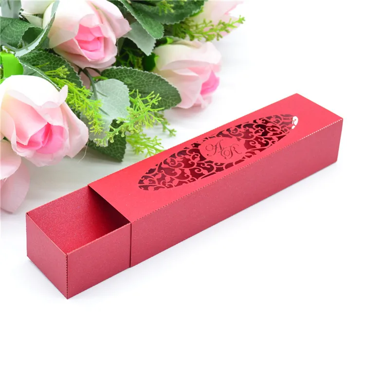 red pearl Изысканная лазерная резка персонализированные коробки для свадебного приглашения - Цвет: red pearl