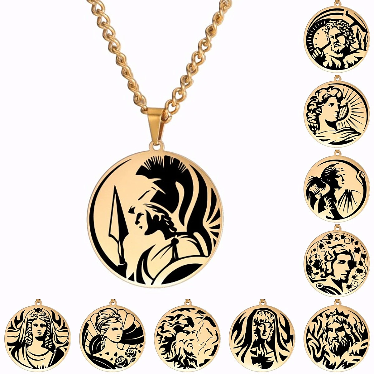 LIKGREAT GREEK MYTHOLOGY PENDANT NECKLACE Gold Color Stainless Steel Pendants Jewelry Vintage Chain Choker Gifts for Men Women | Украшения