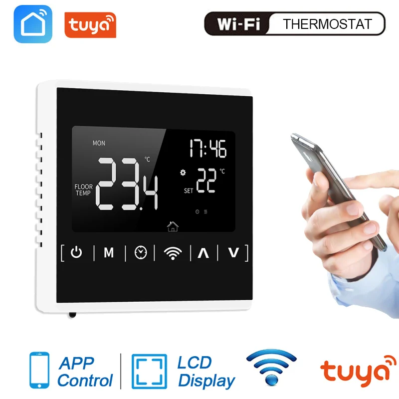 

2021 Tuya WiFi умный термостат нагрева Температура контроллер приложение Smart Life работать с Alexa Google Home с ЖК-дисплей сенсорный Экран