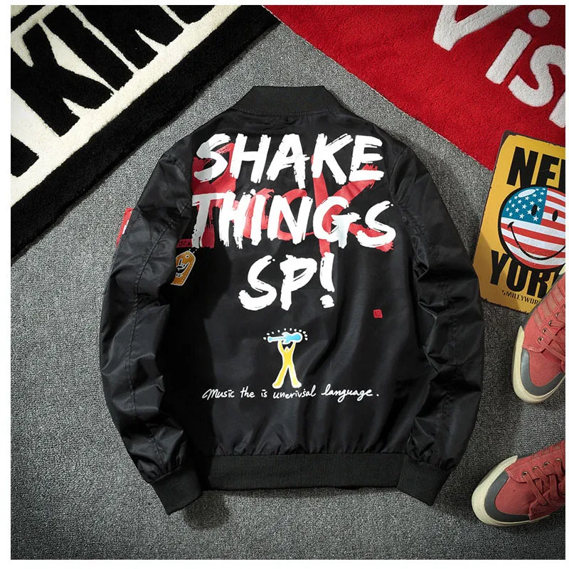 Куртка мужская уличная в стиле хип хоп Повседневная Свободная верхняя одежда с принтом SHAKE THINGS UP и граффити