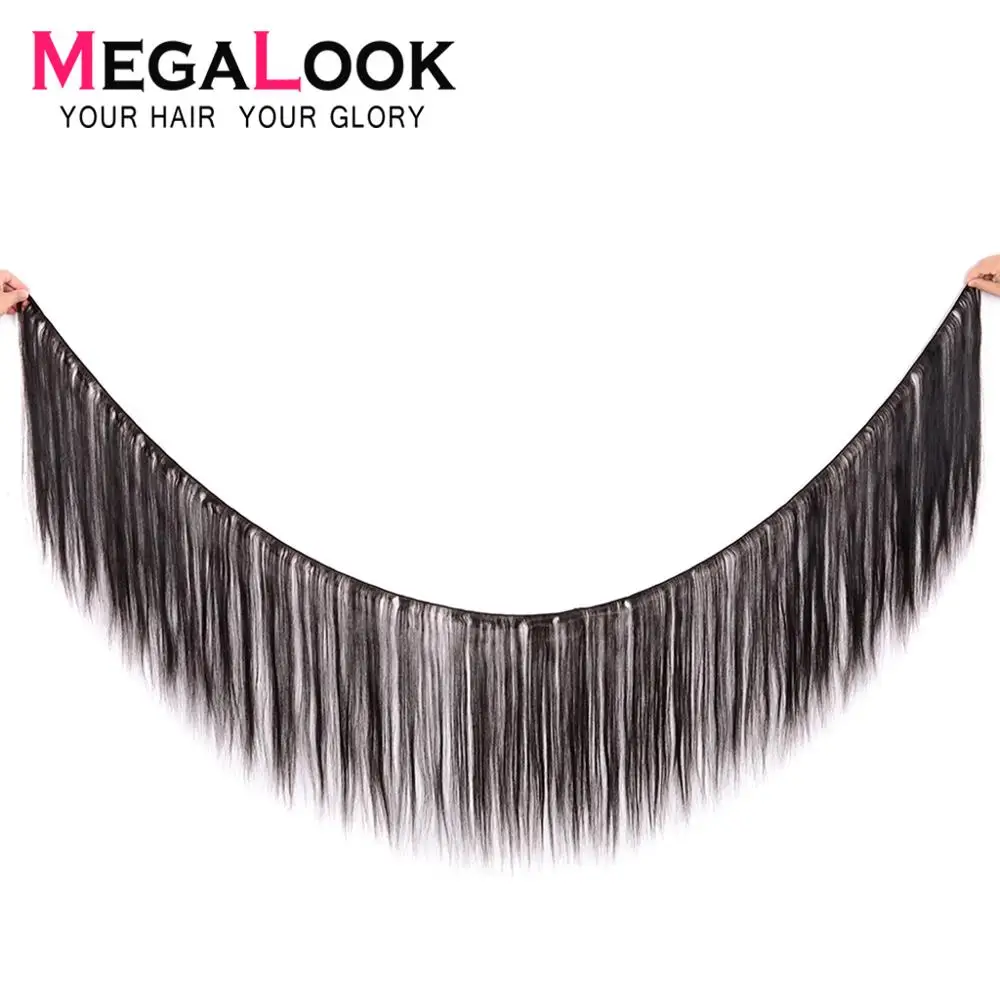 4 пучка с закрытием бразильские прямые волосы пучки 3 человеческие Remy Megalook |