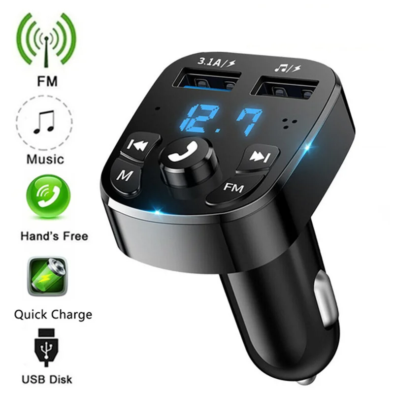 

Bluetooth-совместимый автомобильный FM-передатчик 5,0, MP3, а, USB-зарядное устройство, U-диск, воспроизведение, светодиодный вольтметр, универсальный ...