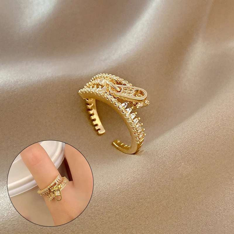 

1PC Stylish Zipper Ring For Ladies Adjustable Gold Open Ring Niche Design Fashion Gothic Girls Fashion Jewelry Wedding Rings