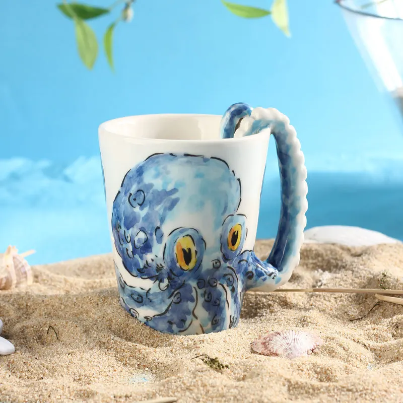 

300ML 3D Animal Ceramic Cup Creative Marine Animal Coffee Mug Hand-painted Ceramic Milk Mug Haima Penguin Dolphin Octopus Mugs