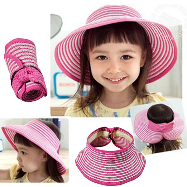 

Kids Girls Boys Hat Empty Top Wide Brim Striped Foldable Breathable Sunshade Hat TC21