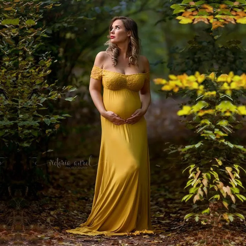 Summer Baby Shower Long Dress Ginger Cotton Maternity Dresses For Photo Shoot Maternity Photography Props Maxi Gown