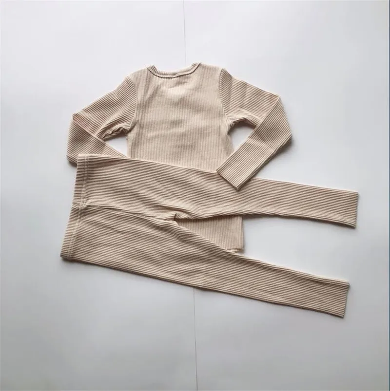 Детская одежда для мальчиков и девочек ребристый комплект с длинным рукавом