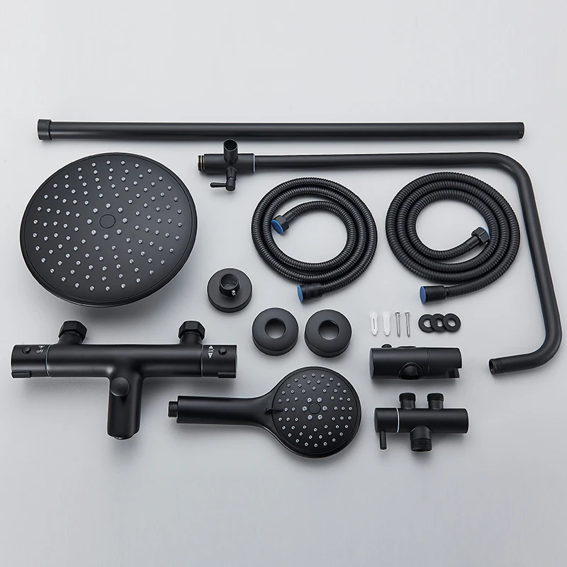 

Rozin Thermostatic Shower Faucets Set Black Separate Constant Temperature Bathroom Faucets Chrome Wall Mount Rainfall Mixer Tap