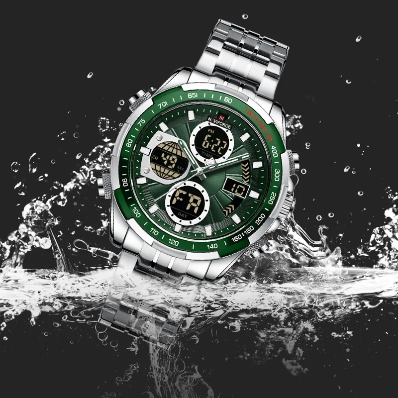 Фото NAVIFORCE мужские наручные часы повседневные спортивные водонепроницаемые светящиеся кварцевые часы из нержавеющей стали с двойным дисплеем мужские часы Reloj Hombre №3