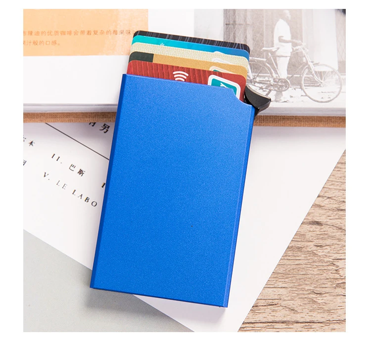 Bycobecy RFID Противоугонный кредитный держатель для карт тонкий чехол для ID карты унисекс автоматически твердый металлический кошелёк для банковских карт бизнес мини
