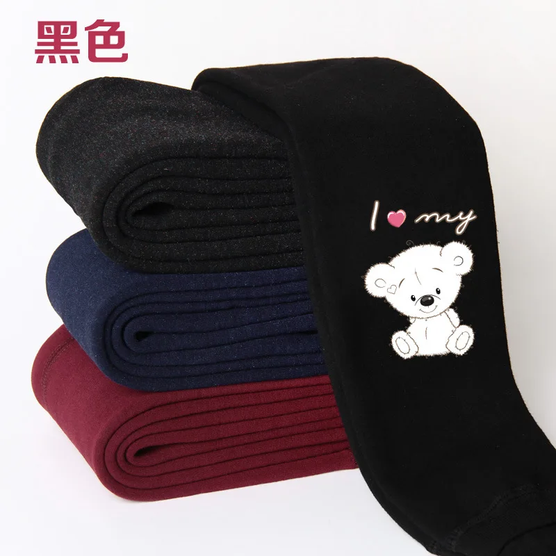 black love bear Высококачественные зимние детские леггинсы для девочек; плотные теплые хлопковые штаны с эластичной резинкой на талии с рисунком для девочек; От 2 до 12 лет - Color: black love bear