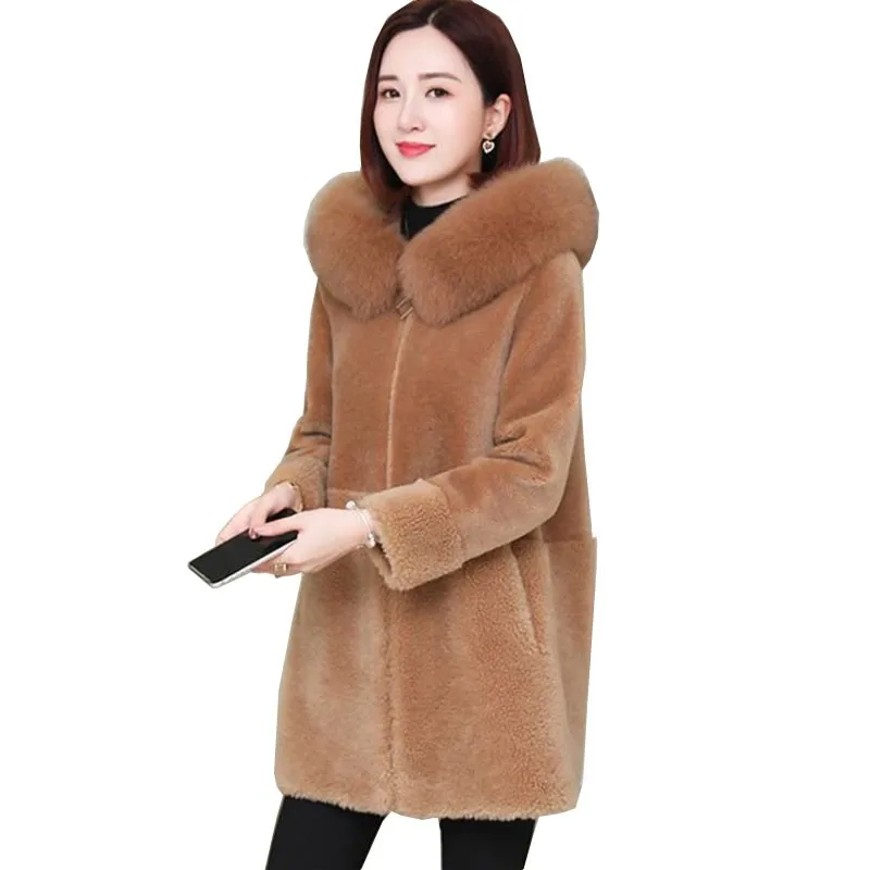 

New Women Long Sherpa Shearling Coat Autumn Winter Thicken Warm Faux Fur Lamb Plush Jacket Womens Casual Hooded Parka Overcoat