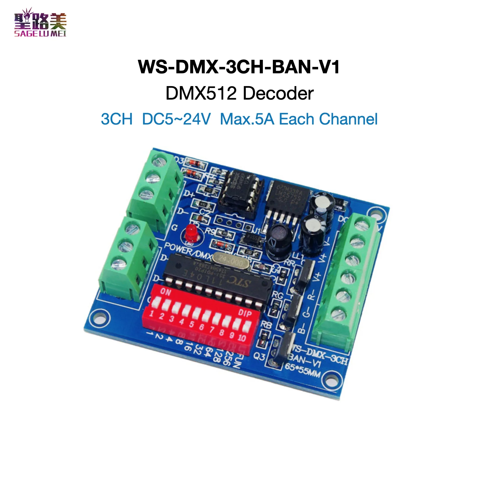 

WS-DMX-3CH-BAN-V1 3CH Channel DMX512 LED Decoder Controller Dimmer for RGBW LED Strip Lamp Tape Ribbon Lighting