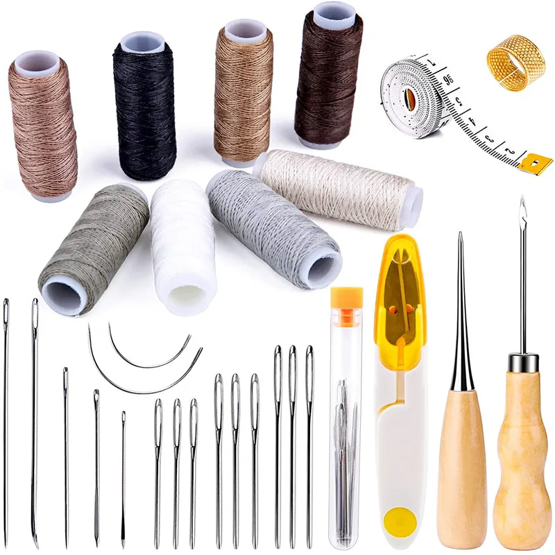 

LMDZ 30Pcs Leathercraft Sewing Upholstery Repair Kit Curved Sewing Needles Tape Measure for Leather Sewing Repair Bookbinding