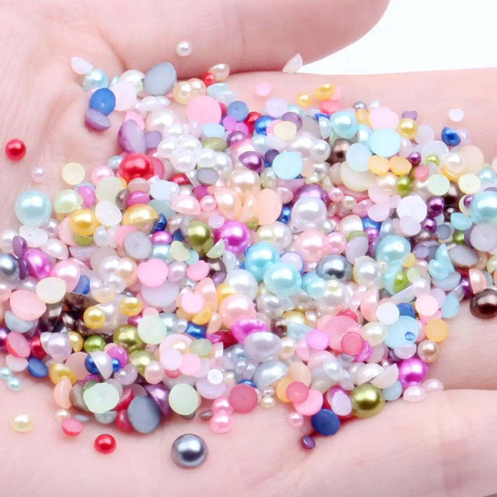 

Mixed Colors Half Round Resin Pearls 1.5-14mm Flatback Glue On Crafts Scrapbook Beads For 3D Nails Art Decorations DIY Designs
