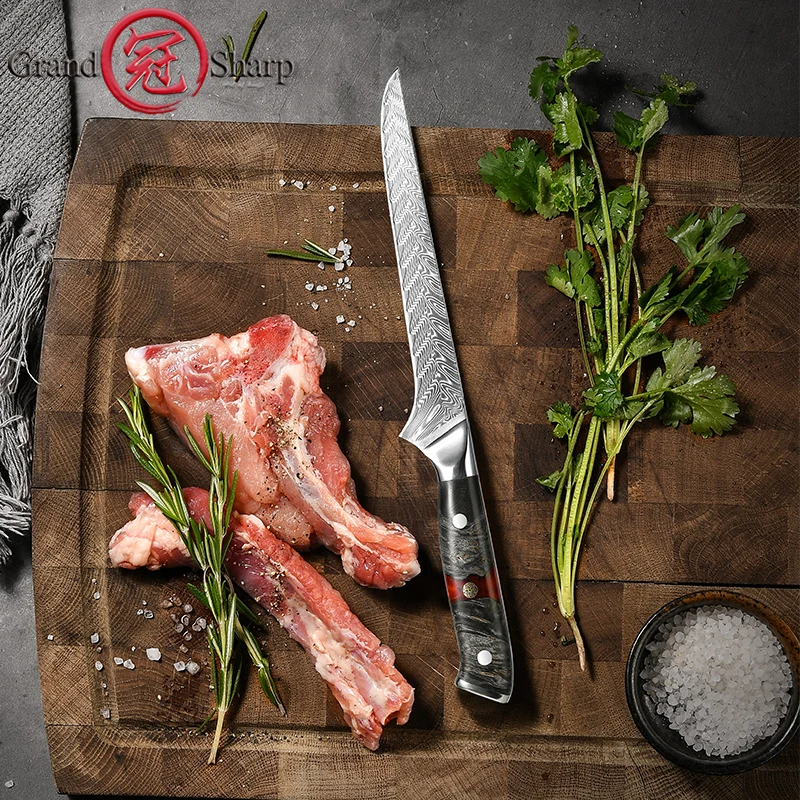 

6 Inch Boning Knife Butcher vg10 Japanese Damascue Filleting Knife Bone Meat Slicer Fish Vegetables Cutting Tools Grandsharp