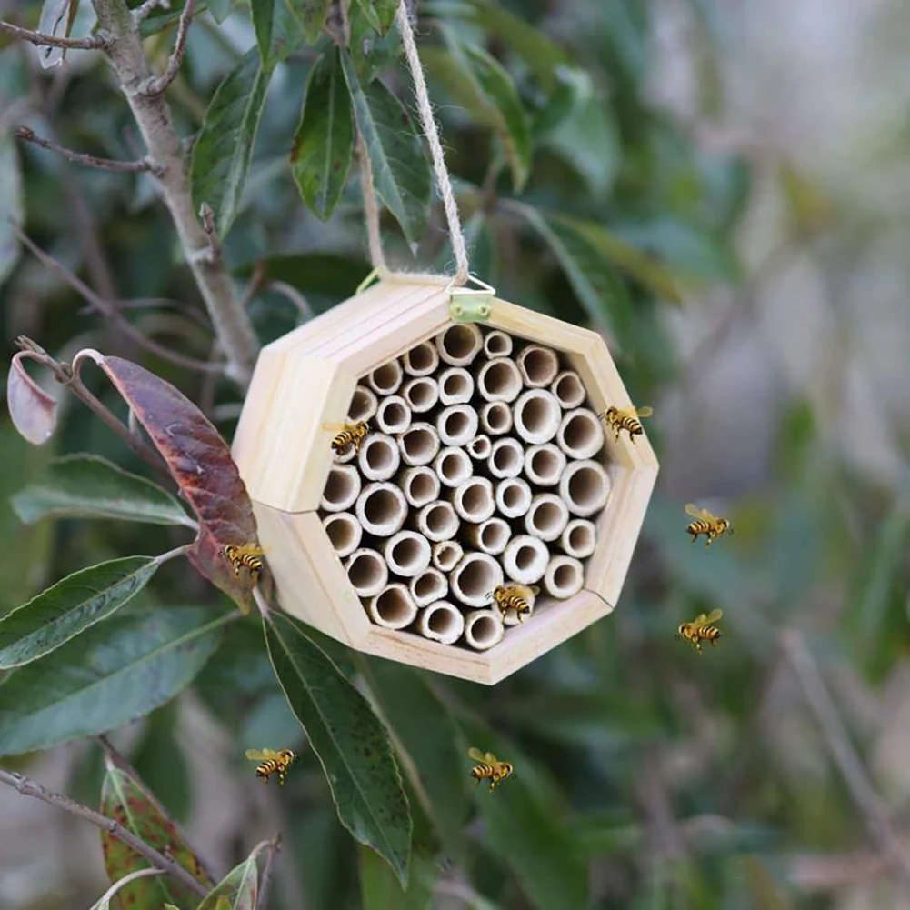 

Mason Bee House Refillable Nesting Box Handmade Natural Bamboo Bee Hive Attracts Peaceful Bee Pollinators
