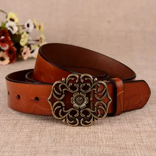 Brown F Cody steel стильные ремни роскошные женские спилок Кожаный Модный женский дизайнерский ремень бриллиантовый сплав Золотая пряжка панк ремень женский - Цвет: Brown F