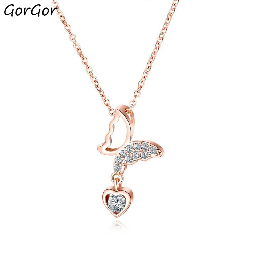

GorGor Necklace Women Originality Statement Minimalist Hollow Love Butterfly Pendant Elegant Temperament Party Jewelry 463