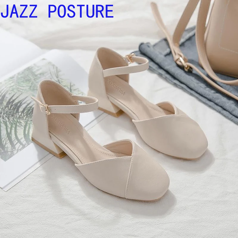 

Женские босоножки Baotou на низком каблуке, Модные Бежевые сандалии, весна/лето 2021 w102