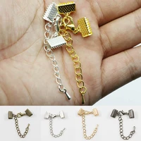 10pcslot ribbon leather cord end fastener clasps with chains lobster clasps connectors for bracelet diy jewelry making finding