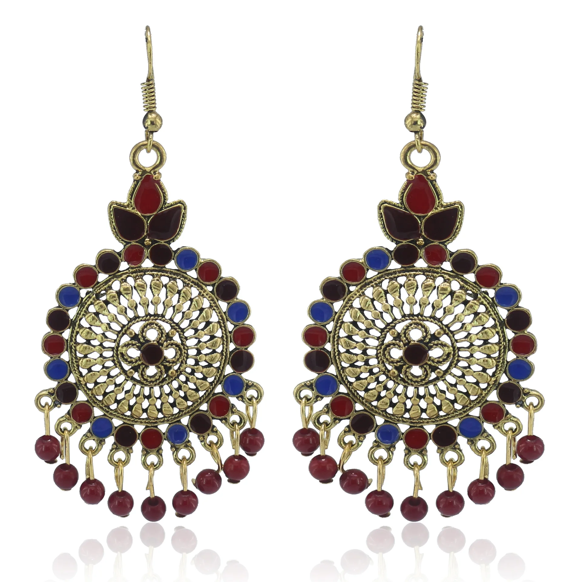 Золотые традиционные индийские этнические висячие серьги с кисточками для