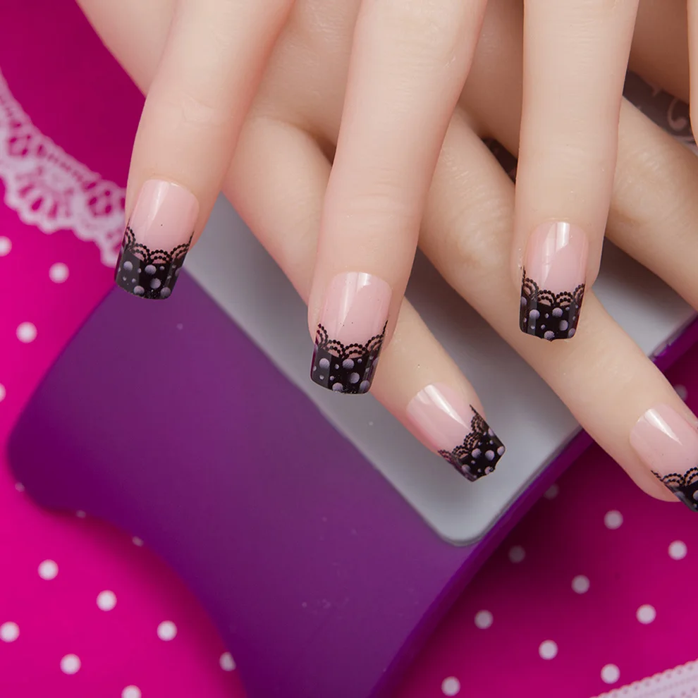 

Fashion 24pc/set 10 Sizes Fake Nails Full Cover French False Nail Tips With Double-Sided Nail Adhesive Sticker 013