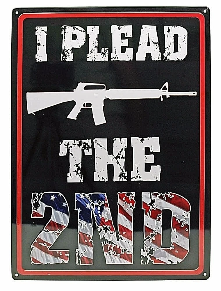 

Tin Metal Sign Wall Hang I Plead The 2nd Amendment Rifle American Flag Metal Tin Sign