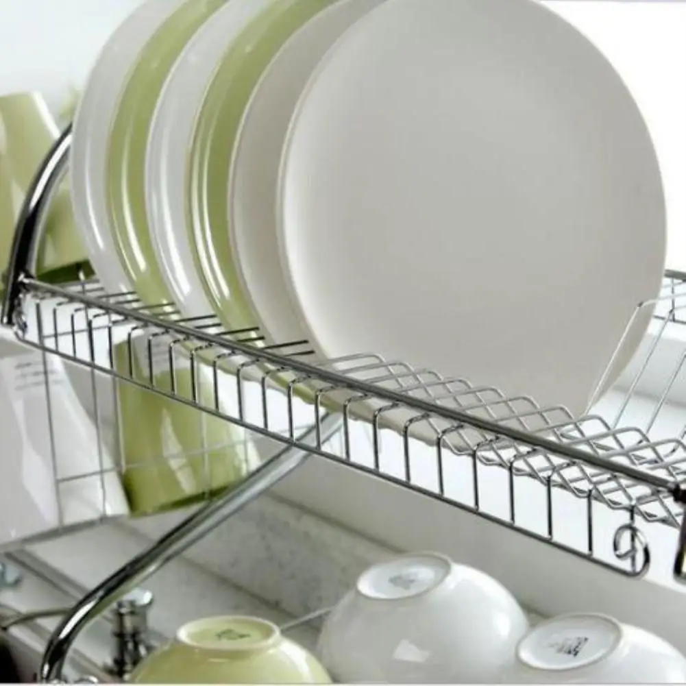 Large Capacity Stainless Steel 2-Layer Dish Drainer Drying Rack for Kitchen Storage | Дом и сад
