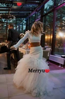 boho sexy two piece wedding dress long sleeves tulle floor length beach bride gowns dresses