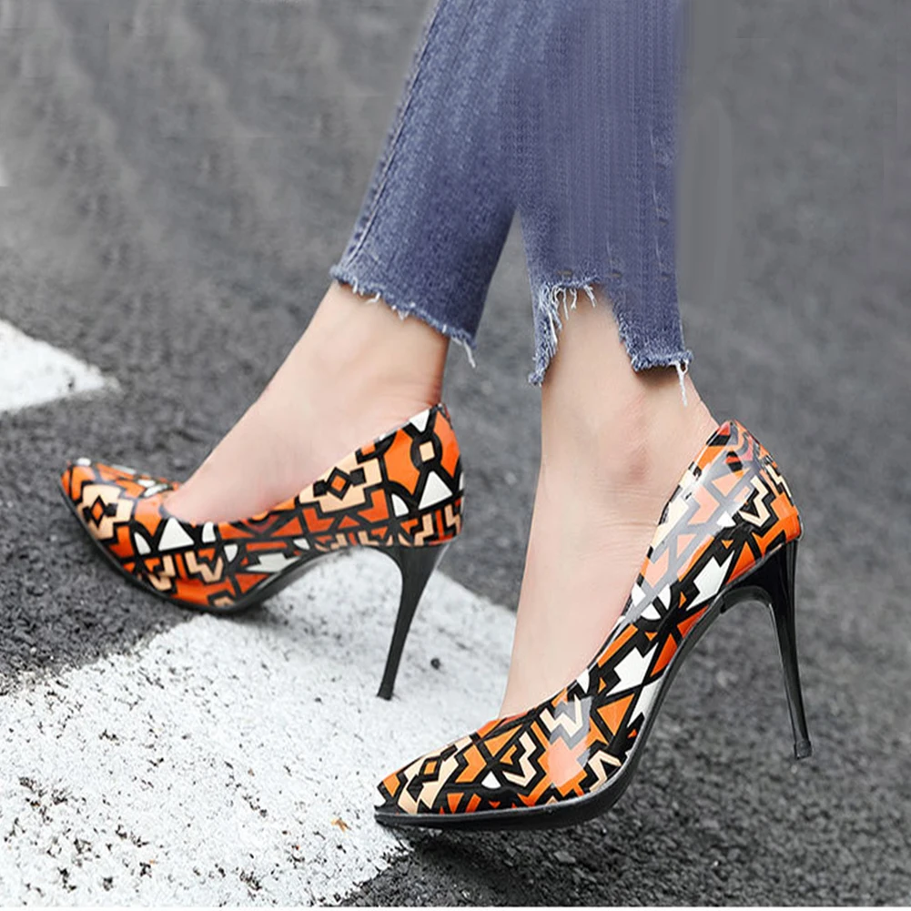 

SARAIRIS Office Lady Mixed Color Brand Shallow Pumps Graffiti Pumps Women Pointed Toe High Heels Dress Shoes Woman