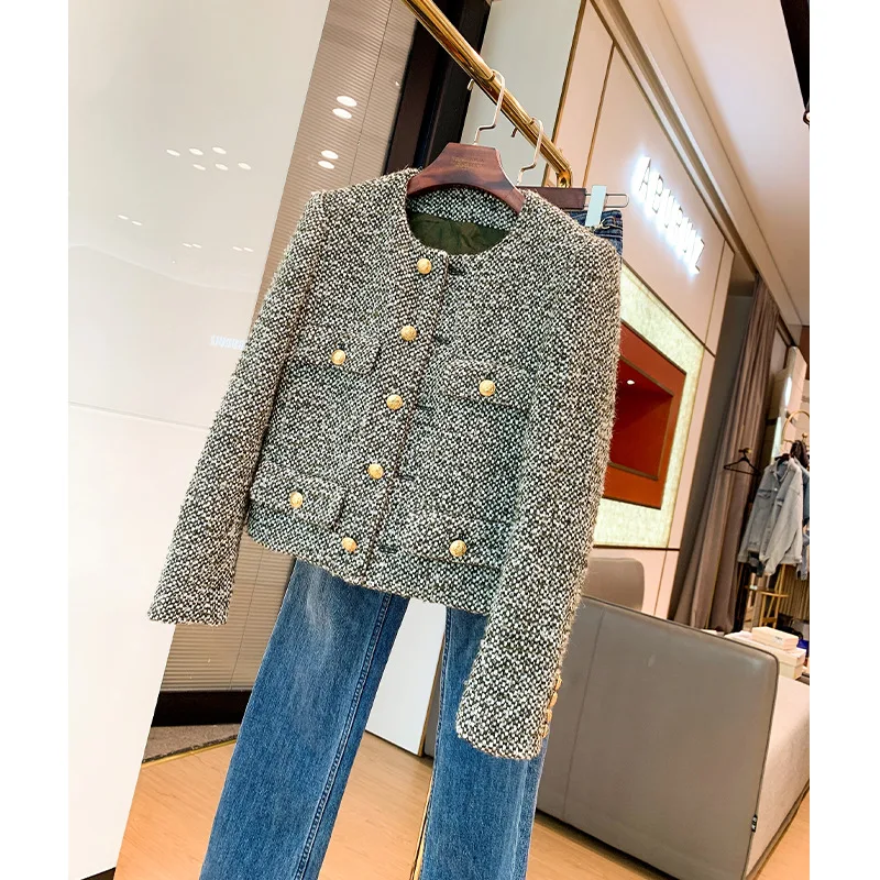 

Fashion French Wool Jacket Ladies Short Outerwear Female 2021 Autumn Winter High Quality Vintage Woolen Mohair Tweed Coat New