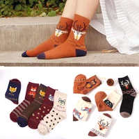 lovely cartoon women socks cute animal print socks for woman comfortable casual autumn winter knitted warm socks sokken