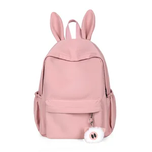 pink color teen school bag for girls backpack women bookbags middle student schoolbag large black cute rabbit ears nylon bagpack free global shipping