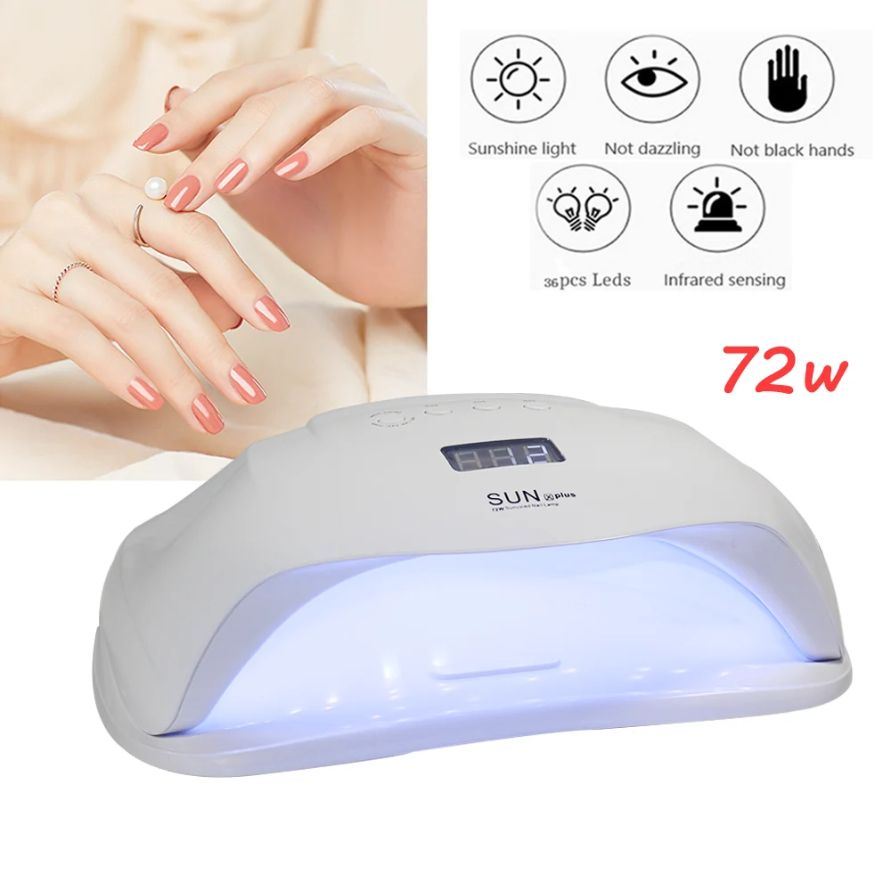 72 Вт Светодиодная УФ лампа для ногтей маникюра Сушилка всех гелей лак с