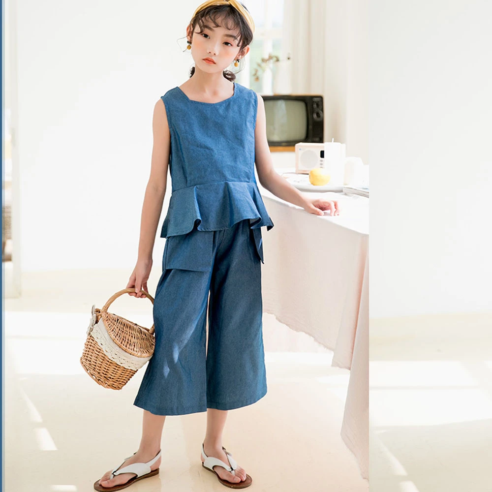 Коллекция 2020 года джинсы Летняя одежда для больших девочек комплект одежды