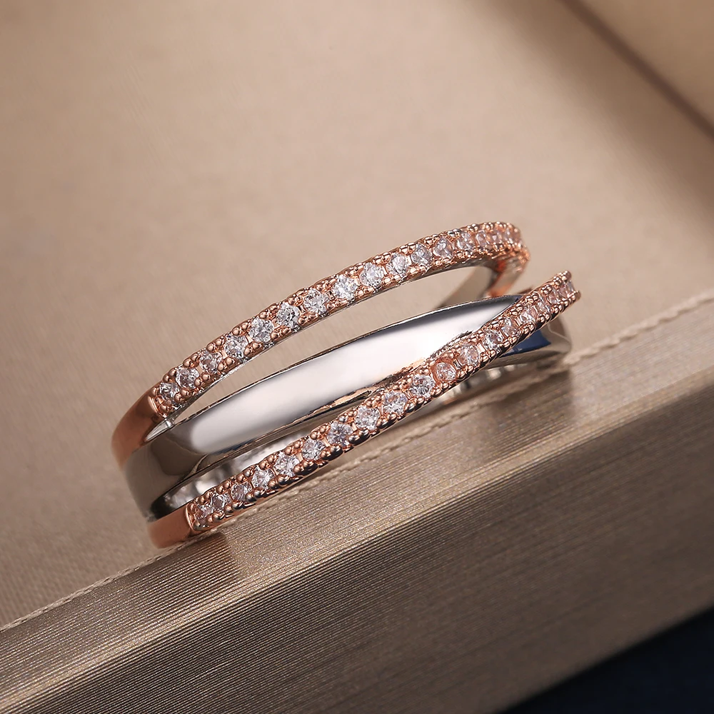 

JK Dazzling Cubic Zirconia CZ Cross Women Finger Ring Evening Dancing Party Fashion Accessories Daily Wear Exquisite Jewelry