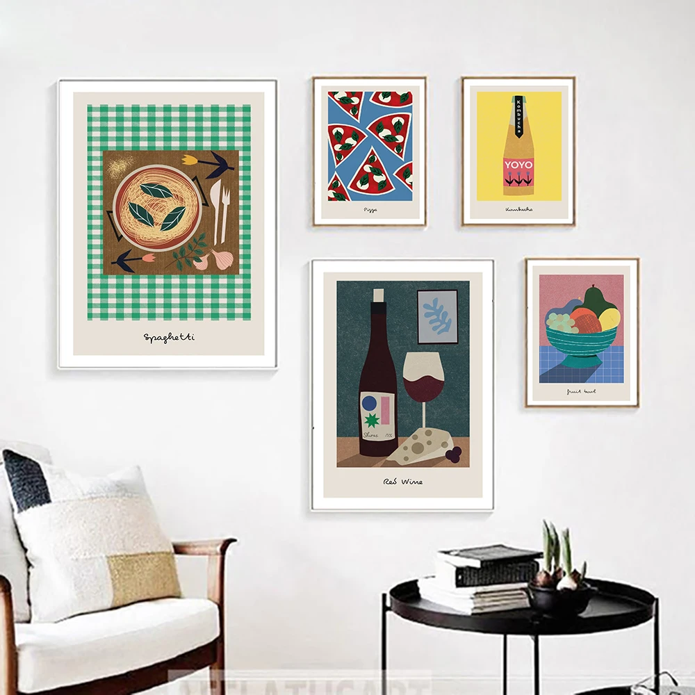 

Cartoon Ramen Red Wine Canvas Painting Wall Art Nordic Posters and Prints Wall Pictures for Living Room Decoration Frameless