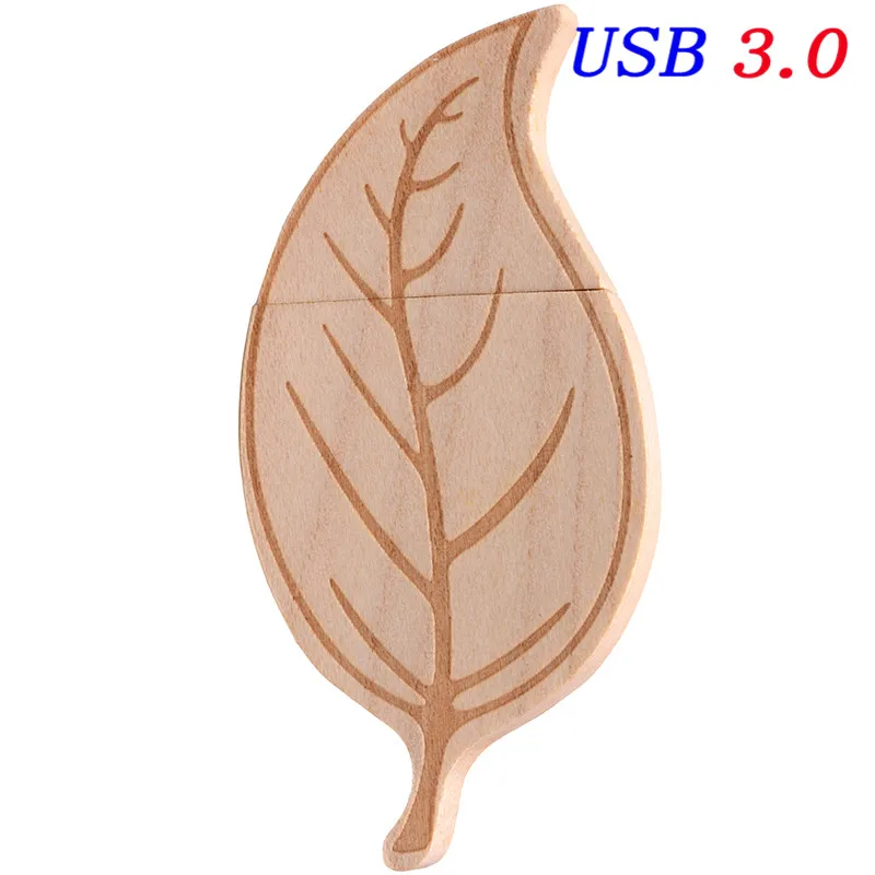 JASTER usb 3,0 usb флэш-накопитель деревянный лист+ коробка карта памяти, Флеш накопитель 4 ГБ 16 ГБ 32 ГБ 64 ГБ 128 ГБ флешка, подарок логотип на заказ - Цвет: Maple