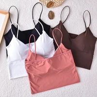 seamless women cropped top sexy backless v neck woman camisole with removable padded breathable ladies lingerie 4 solid colors